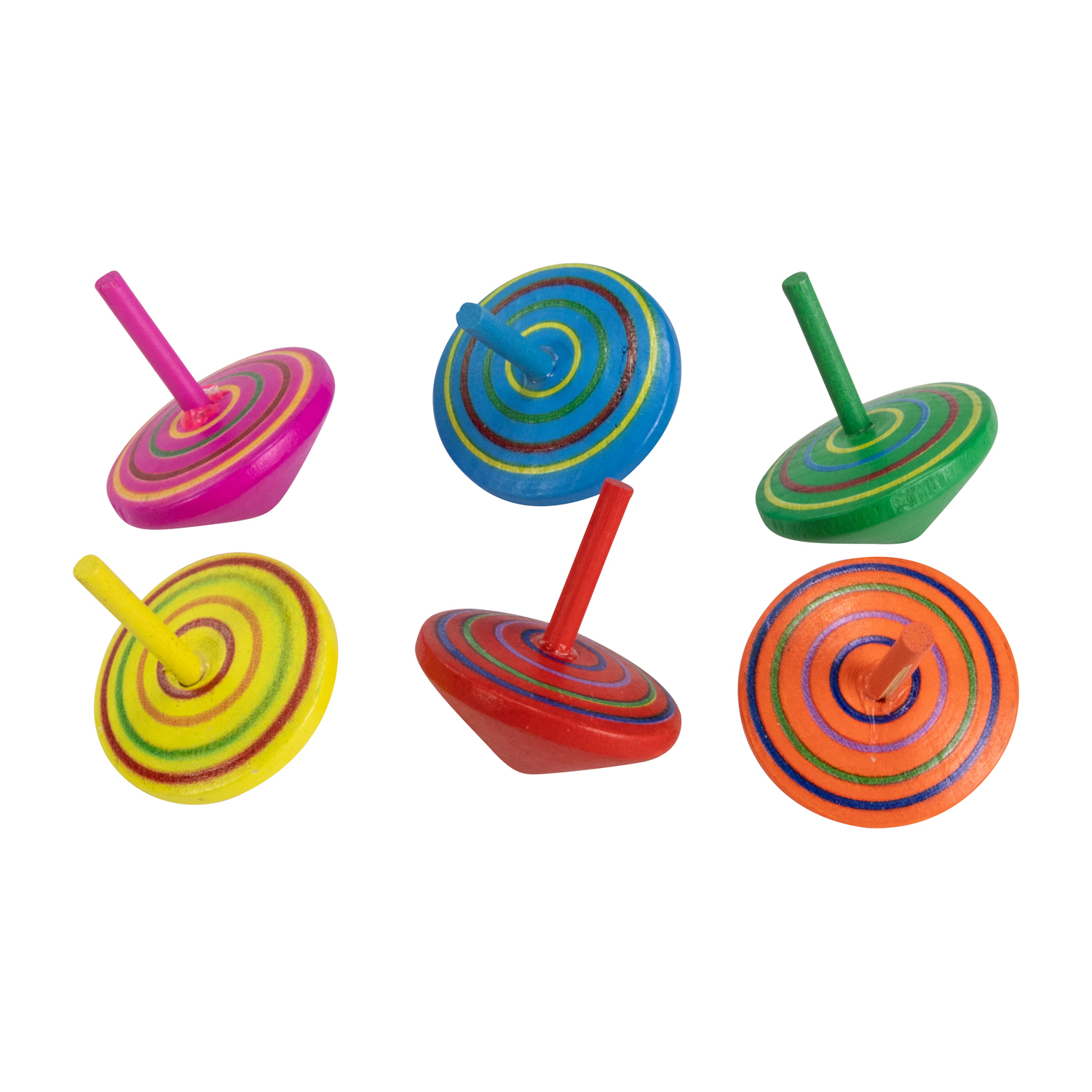 Holzkreisel mit Spiralenmotiv – 6er-Set für Kinder - 6473