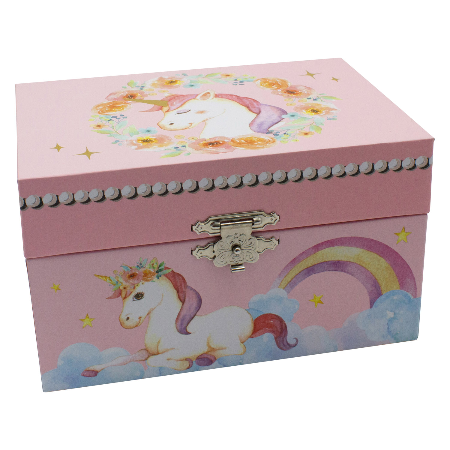 GICO Kinder Spieluhr Schmuckkästchen für Mädchen Schmuckbox pink, Einhorn - Melodie: Schwanensee - 92059