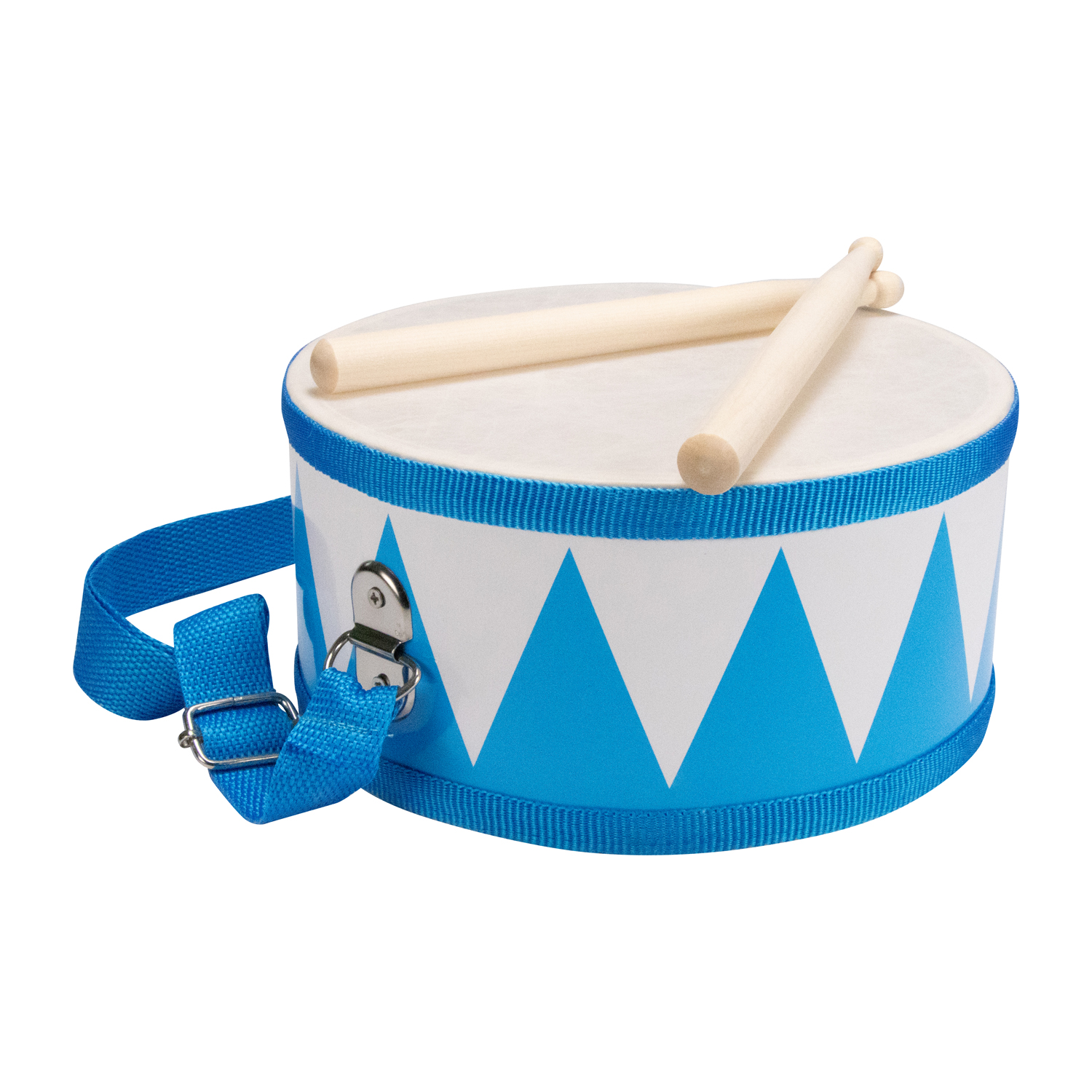 Trommel für Kinder blau/weiss – Holz, 20 cm, mit Sticks & Gurt- 3845