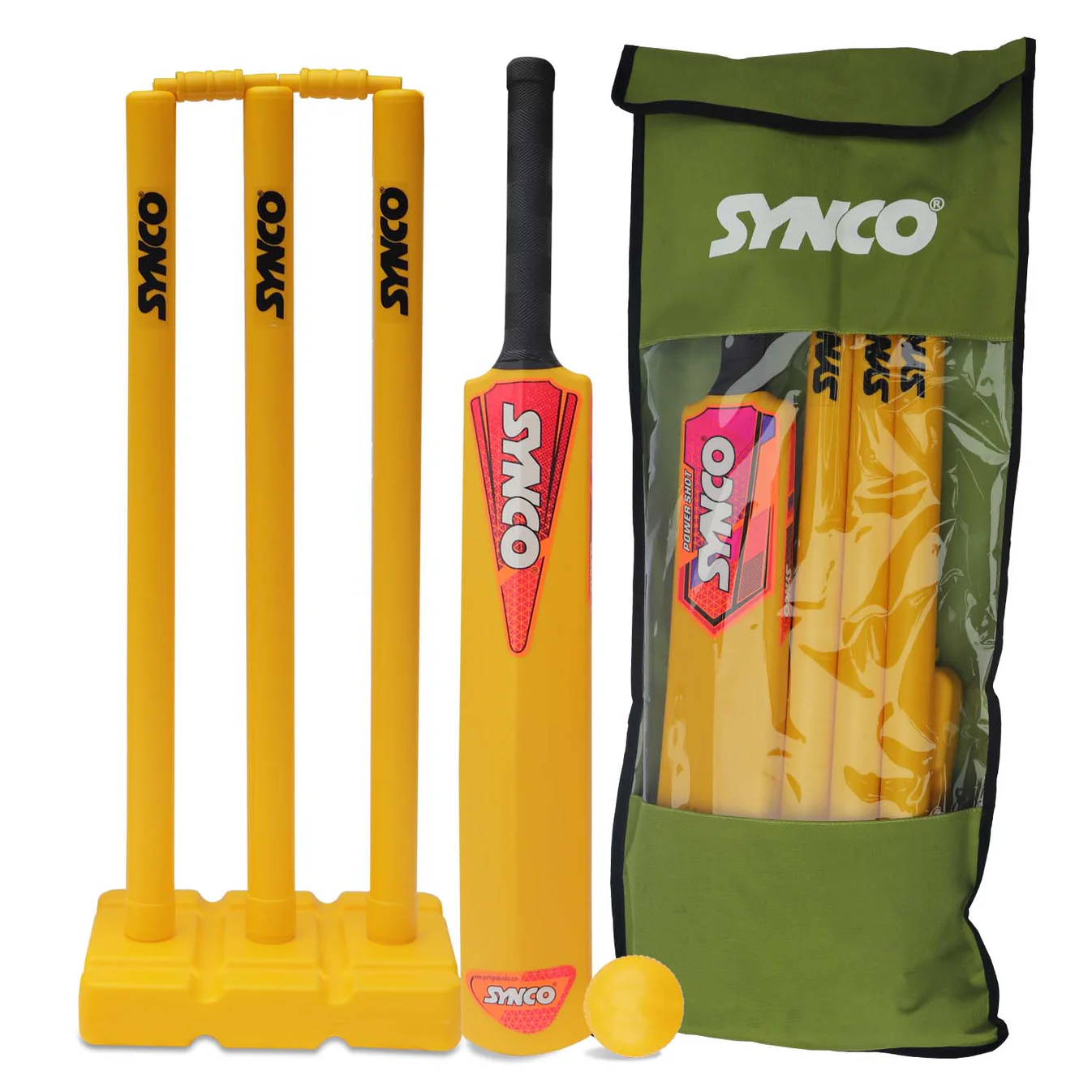 Synco Cricket-Set aus Kunststoff (inkl. Ball und Tragetasche) – Größe 5