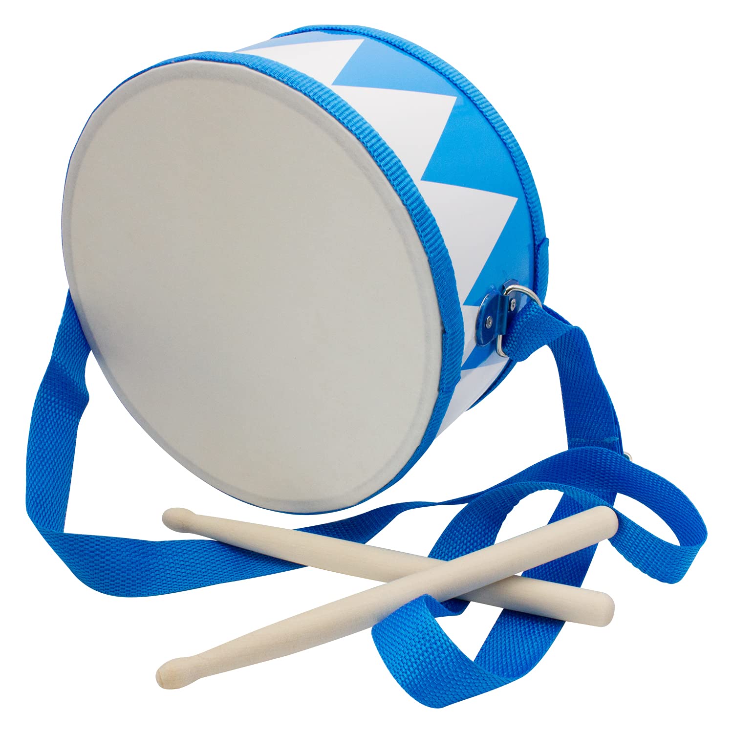 Trommel für Kinder blau-weiss Musikinstrument aus Holz mit Trageriemen und Sticks D: 20 cm- 3845