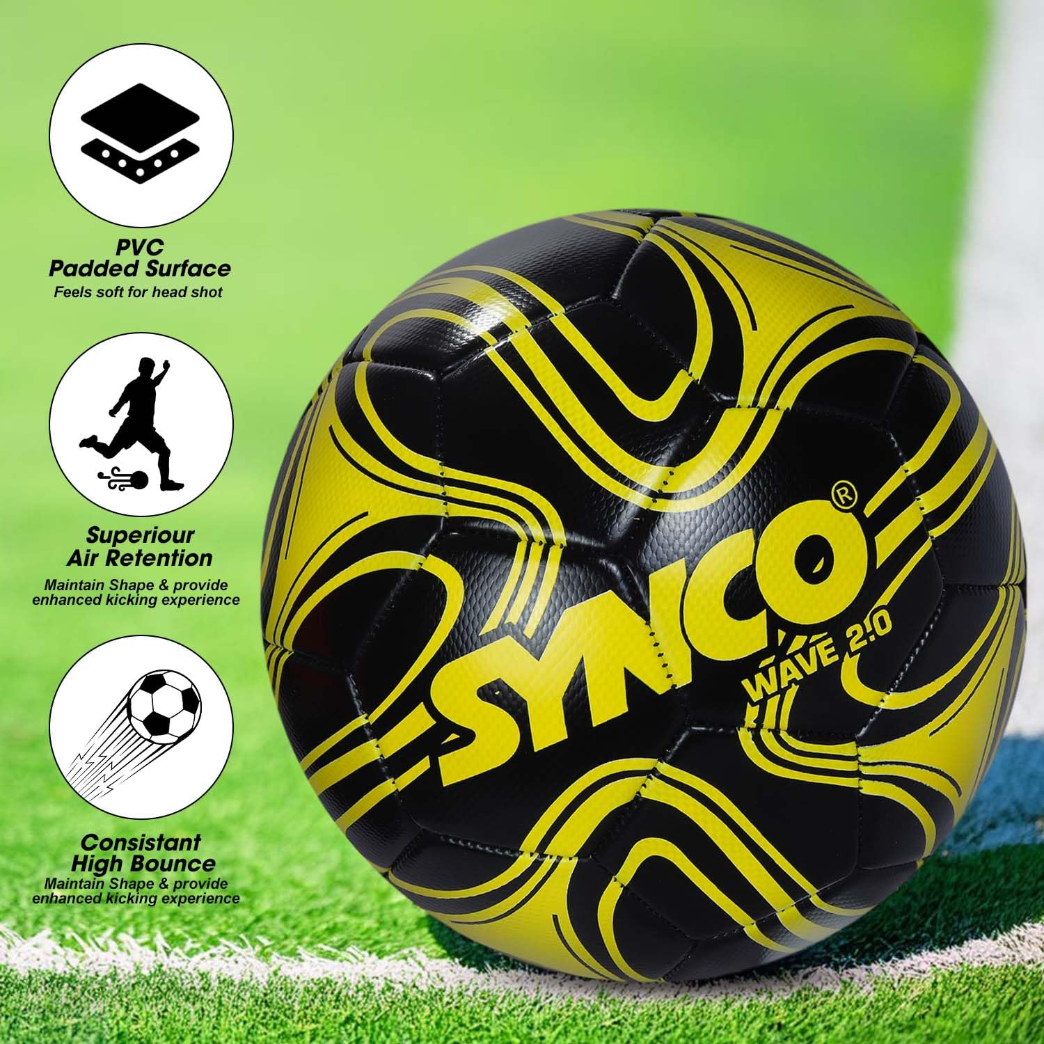 Synco Fußball Wave 2.0  Größe 5 Robustes PVC Naturrasen-1011