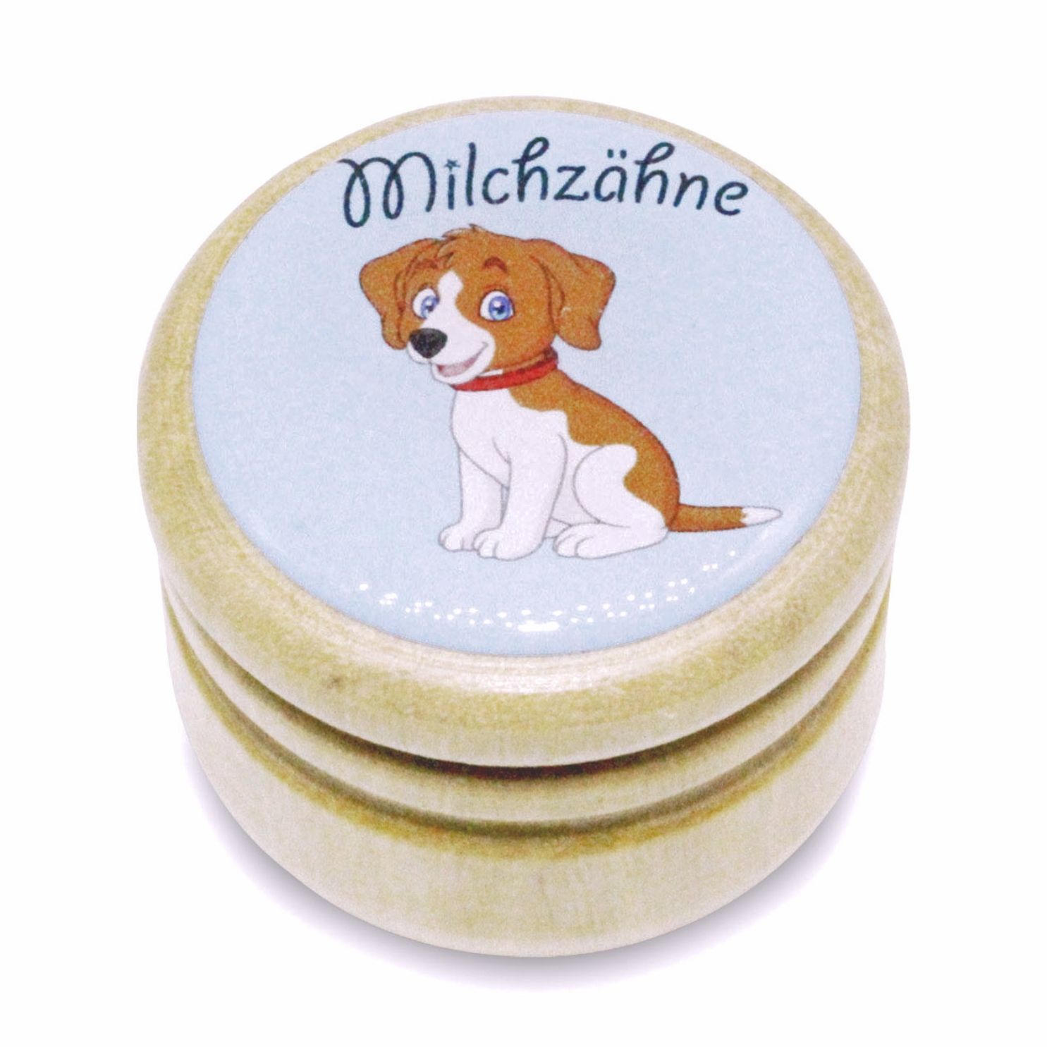 Milchzahndose Hund Zahndose Milchzähne Bilderdose aus Holz mit Drehverschluss 44 mm ( Hund )- 7018