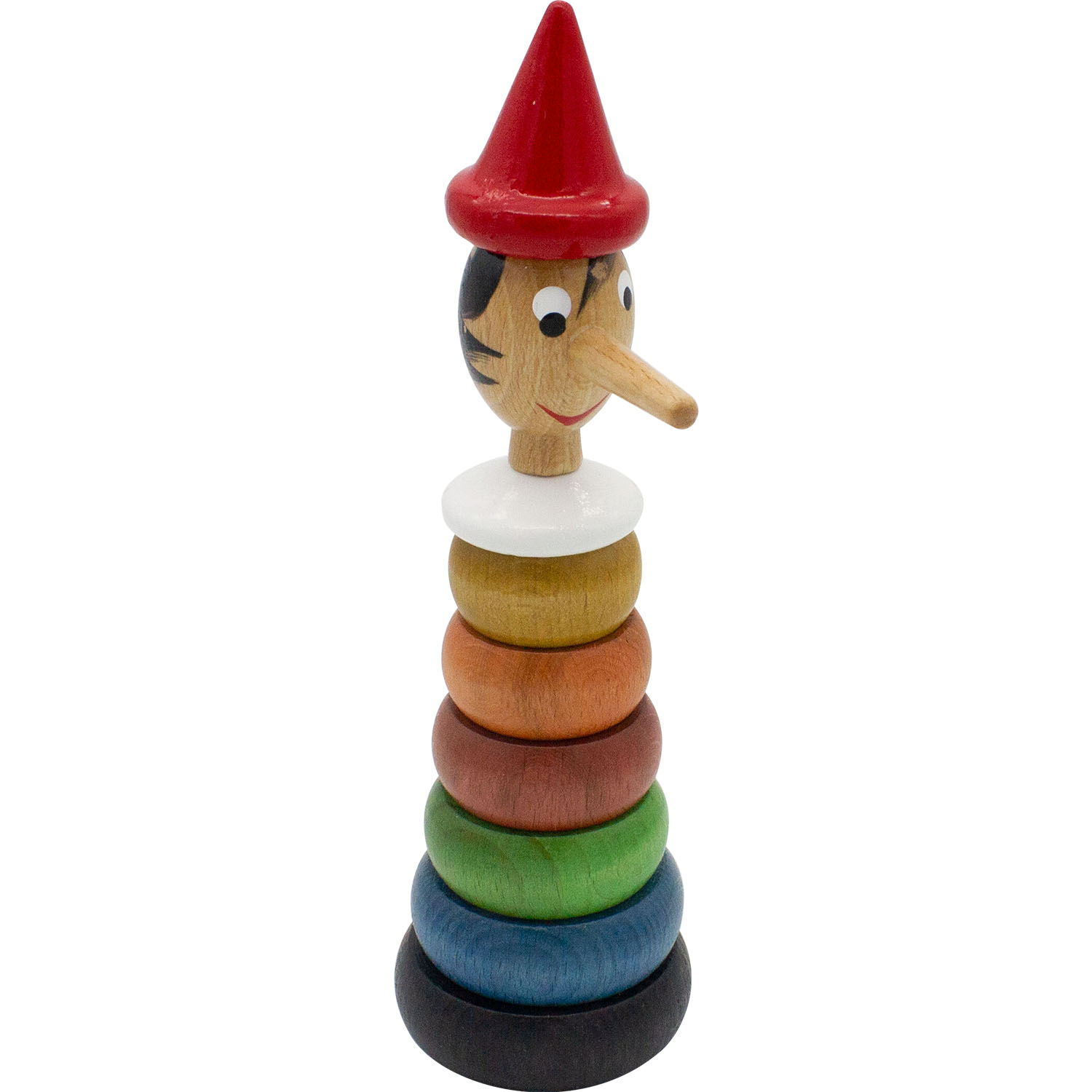 Pinocchio Pyramide mit 5 Farbringen aus Holz, lasiert - made in Italy- 9002