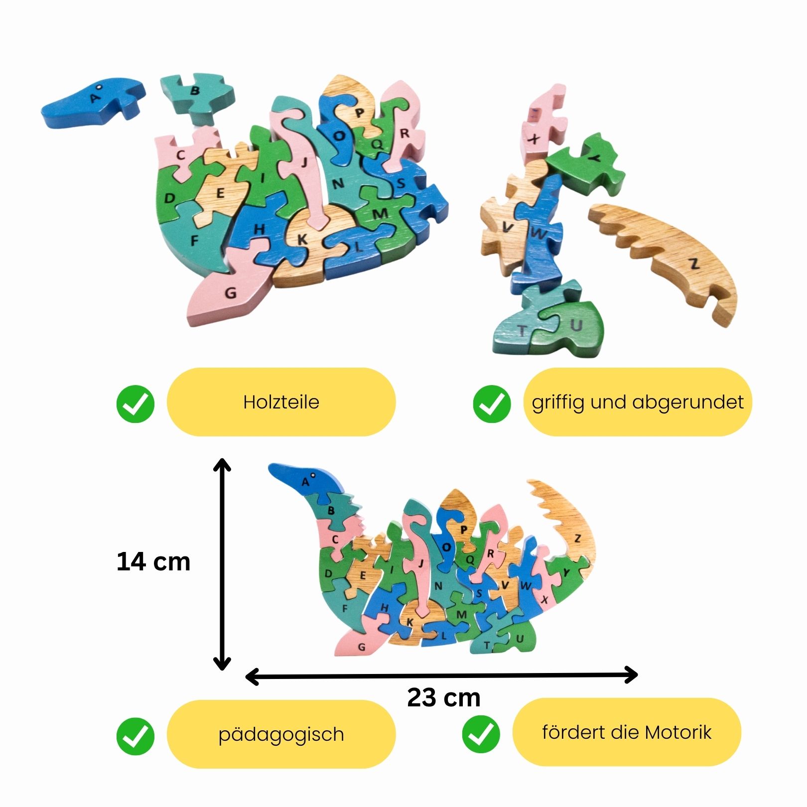 Alphabet Holzpuzzle Dino Stegosaurus mit Buchstaben A-Z- 3925