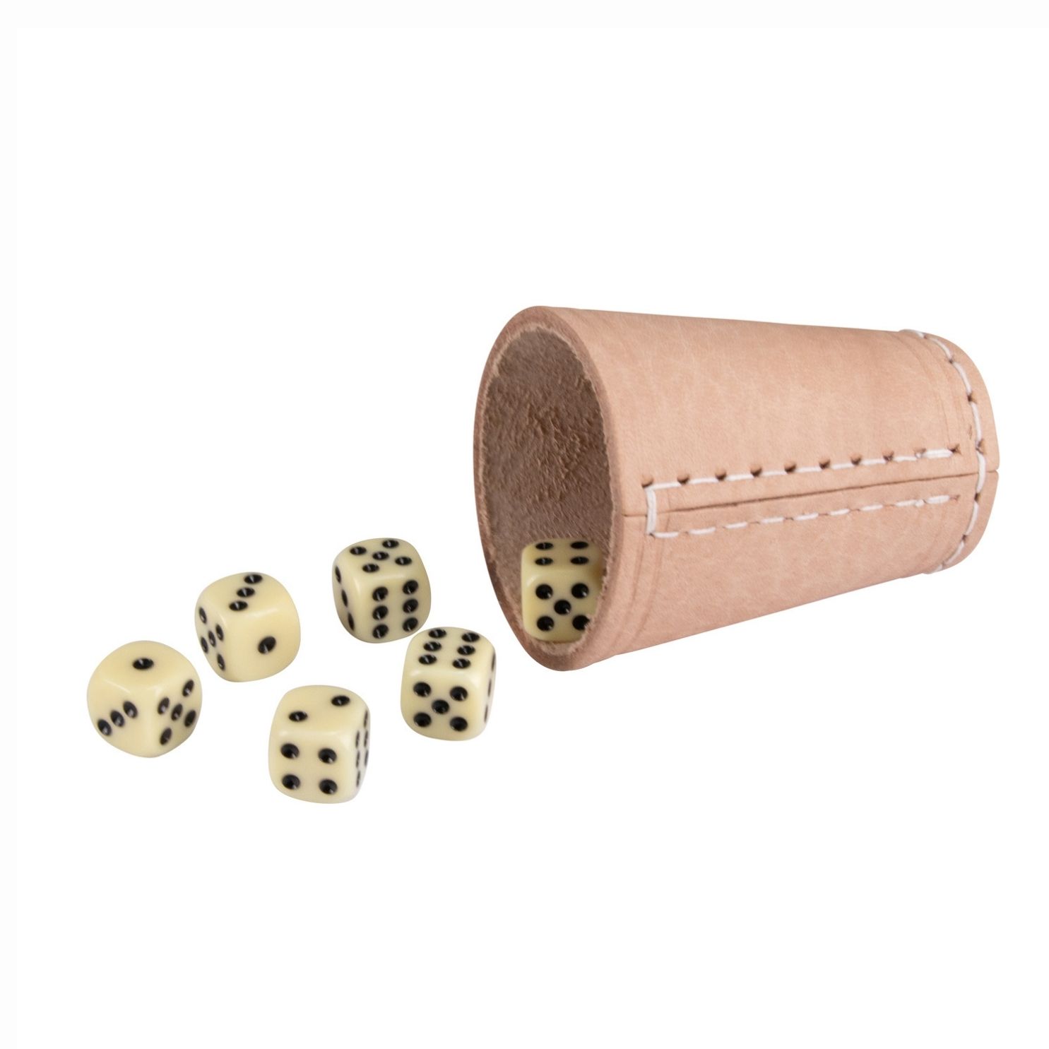 Würfelbecher (echt Leder) Standard (9 cm) mit 6 Würfeln 5902