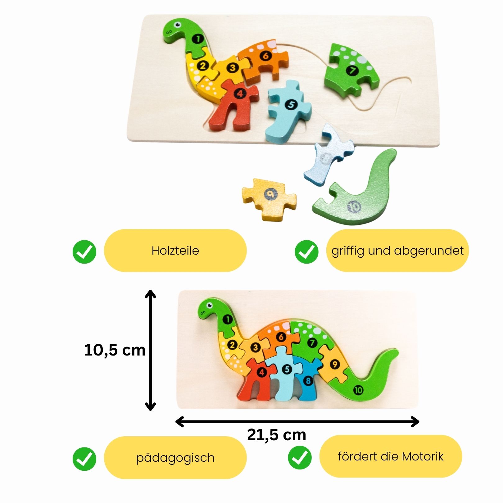 Holzpuzzle Dino mit Zahlen von 1 bis 10- 3915